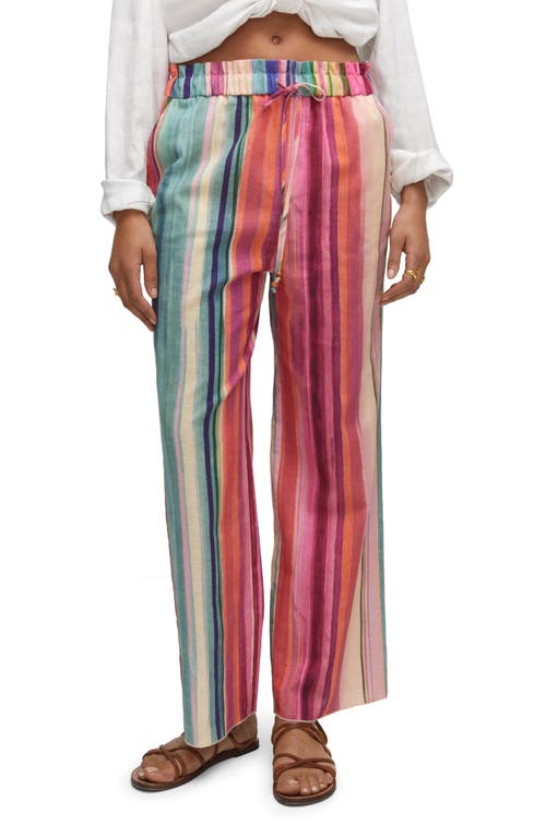 MANGO Stripe Linen & Cotton Drawstring Pants in Pink at Nordstrom, Size Small
