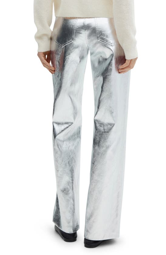 Mango Wideleg Foil Trousers Silver In Silver