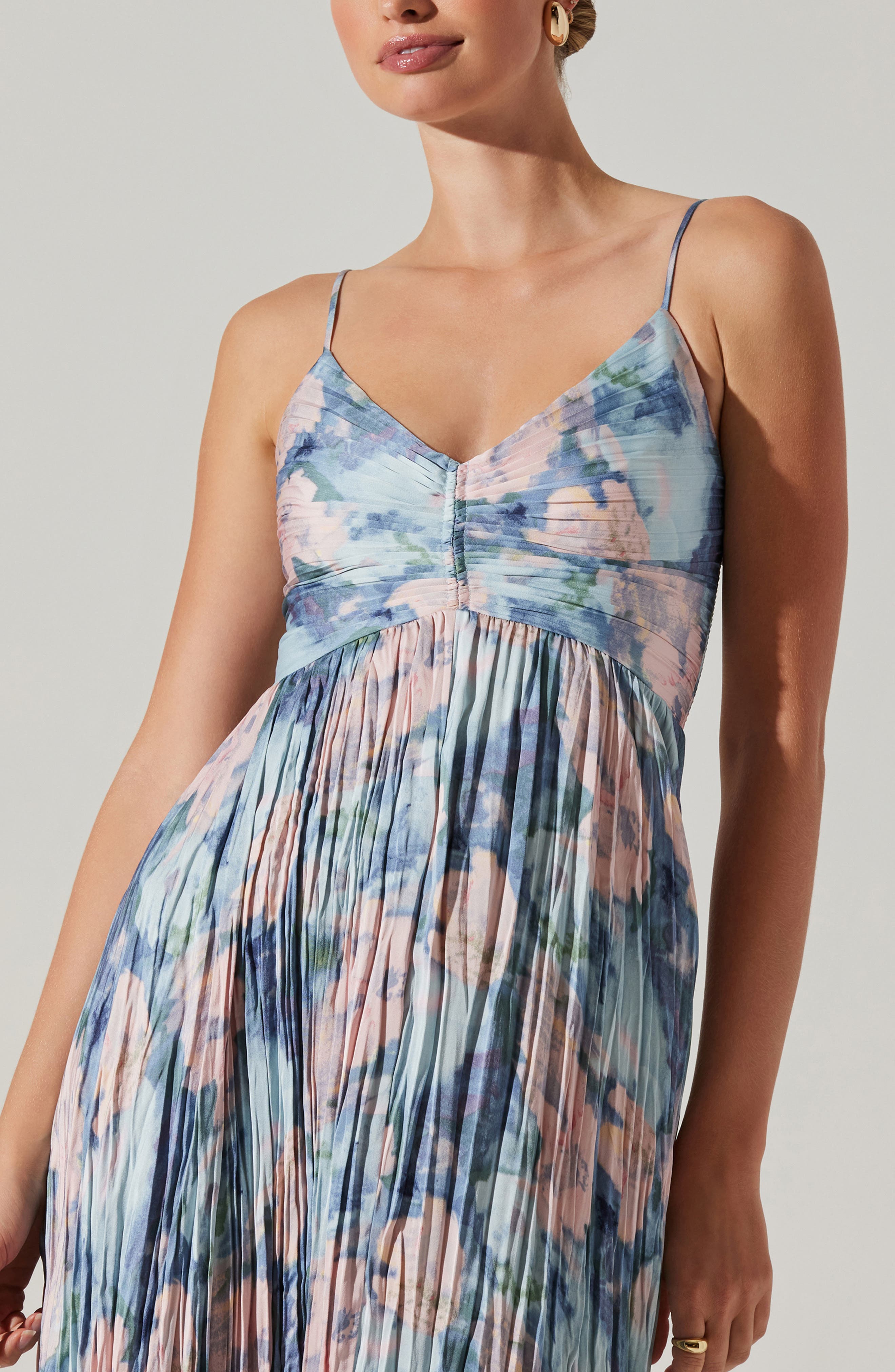 ASTR the Label Maeve Floral Midi Sundress in Blue Multi Abstract | Smart  Closet