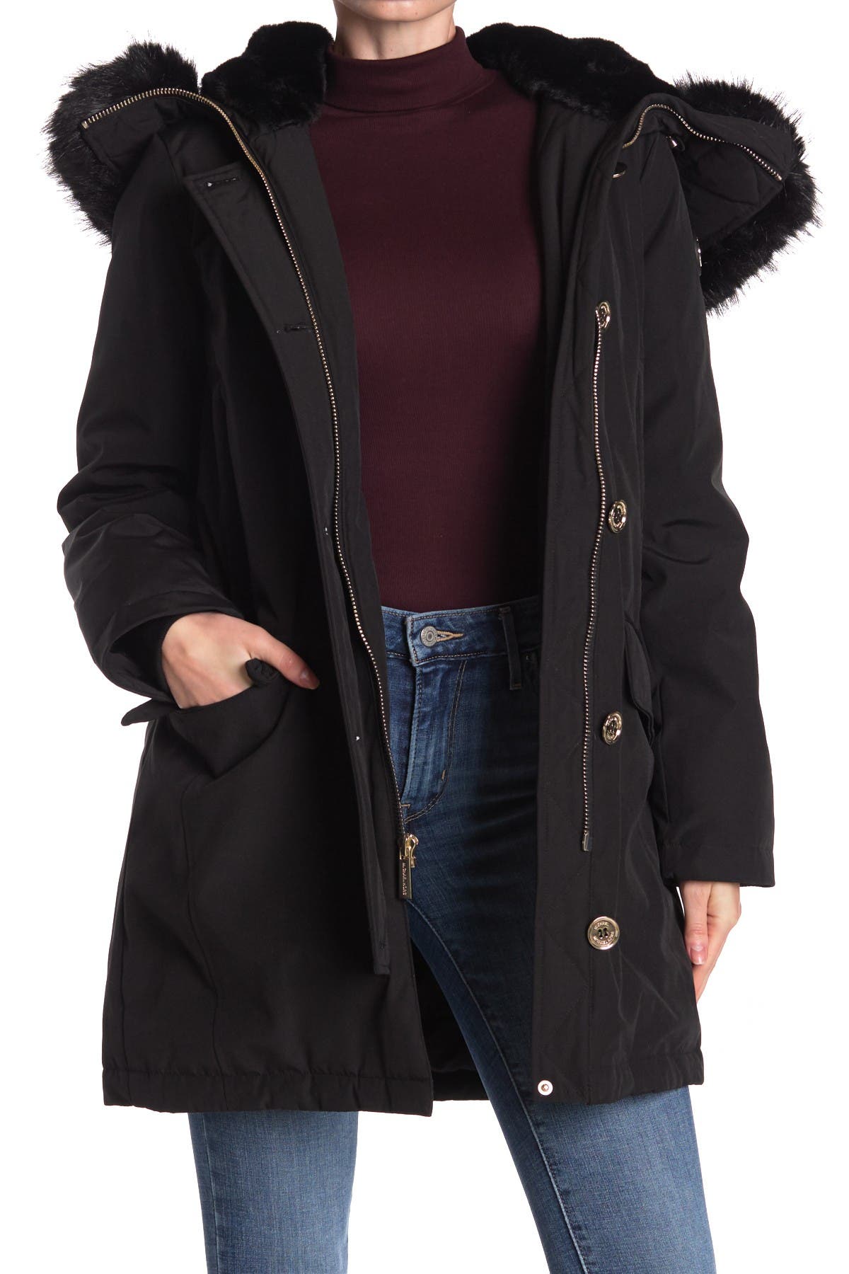 faux fur trim hooded jacket