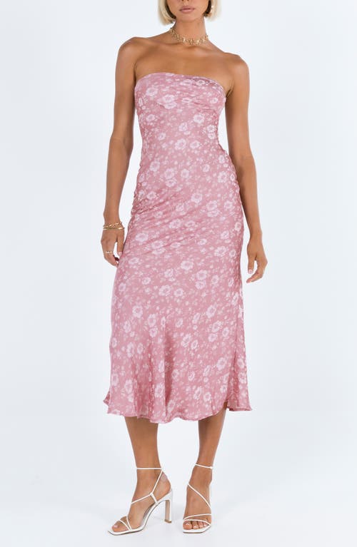 Shop Princess Polly Salvin Floral Strapless Midi Dress In Pink