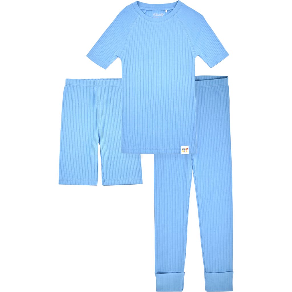 Sleep On It Kids' Rib Fitted Three-piece Pajamas In Blue