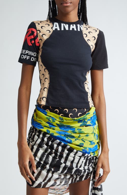Marine Serre Paneled Cotton Graphic T-Shirt in Black at Nordstrom, Size Small