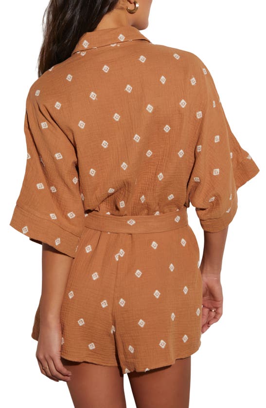 Shop Vici Collection Fallon Tie Belt Seersucker Romper In Camel