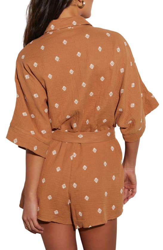 Vici Collection Fallon Tie Belt Seersucker Romper In Camel