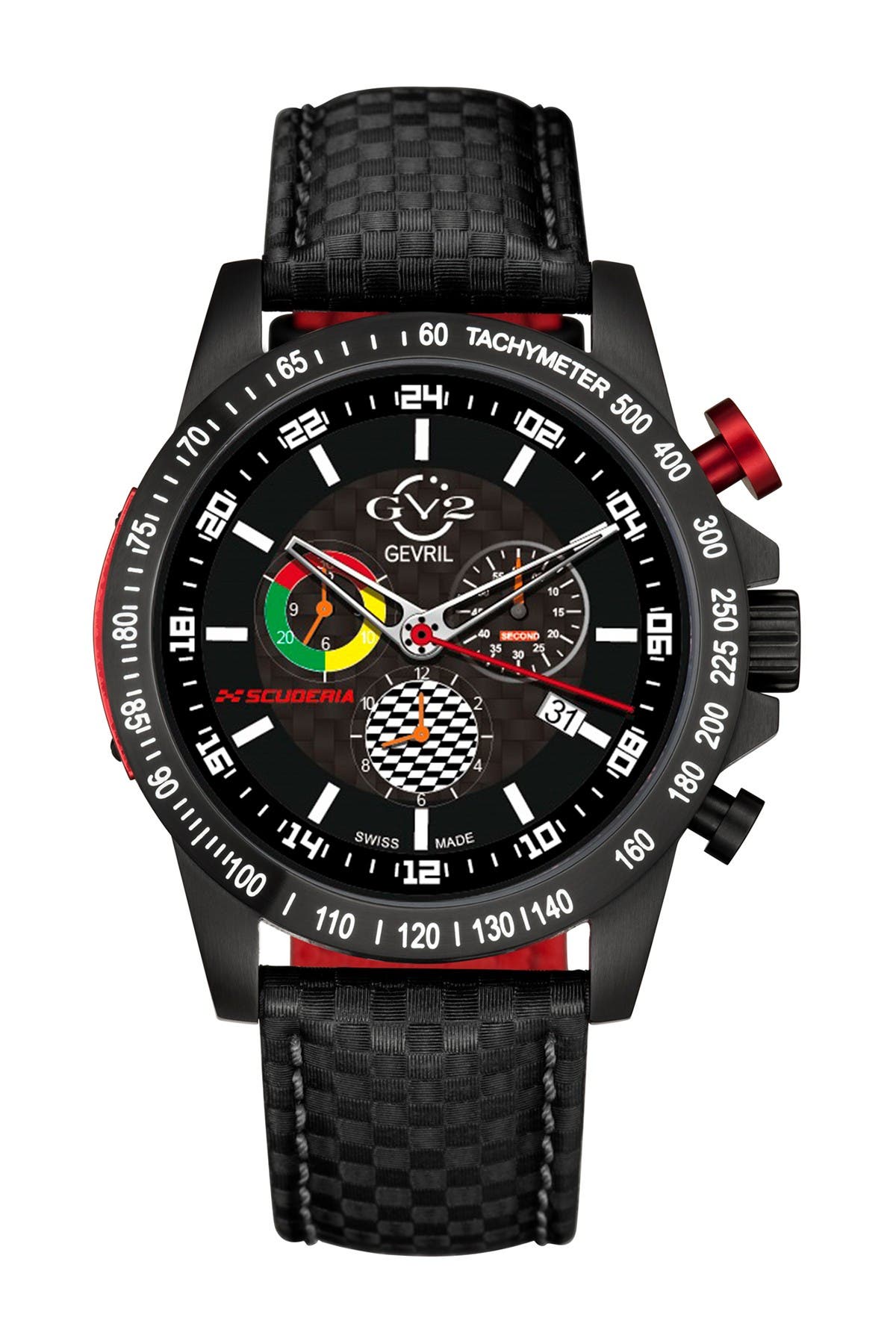 Gevril Scuderia Chronograph Leather Strap Watch, 45mm In Black