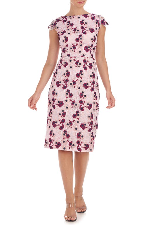 JS Collections Olive Floral Guipure Lace Midi Cocktail Dress in Pink/Boysenberry