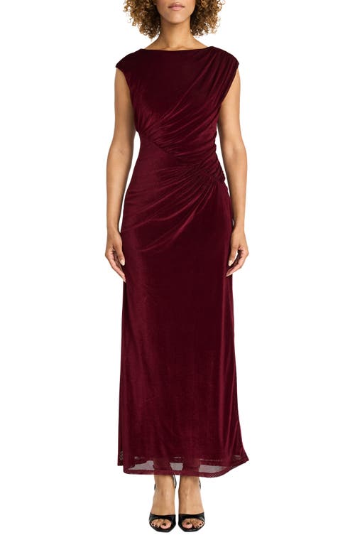 Shop Maggy London Shirred Velvet Gown In Wine Red