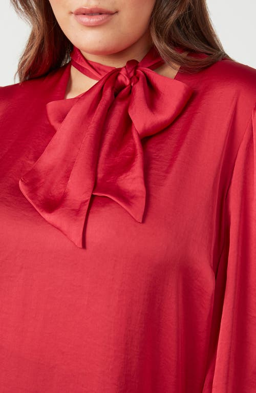 Shop Estelle Lenora Tie Neck Satin Shirt In Ruby Pink