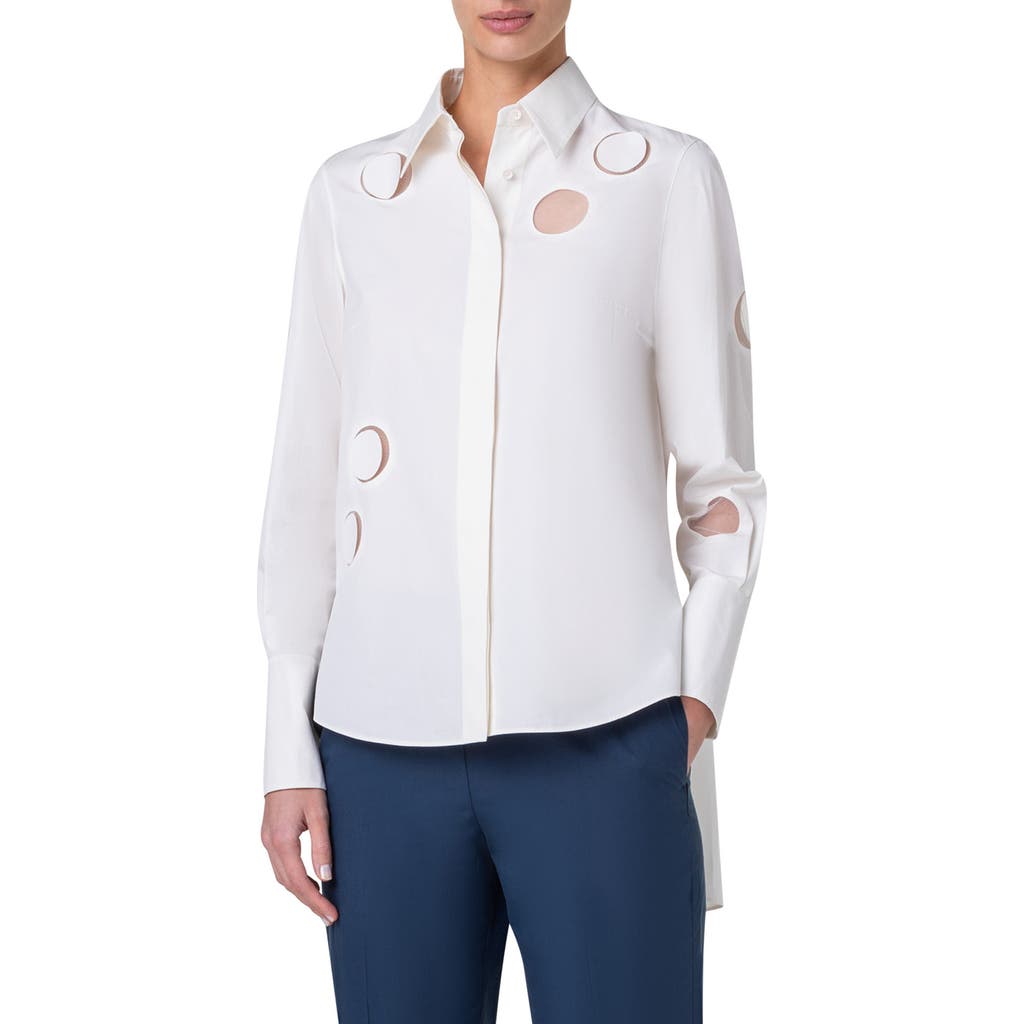 Akris Punto Dot Cutout Poplin Trapeze Shirt In Cream