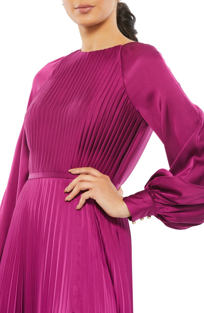 Ieena for Mac Duggal Pleated Long Sleeve Satin A-Line Gown | Nordstrom