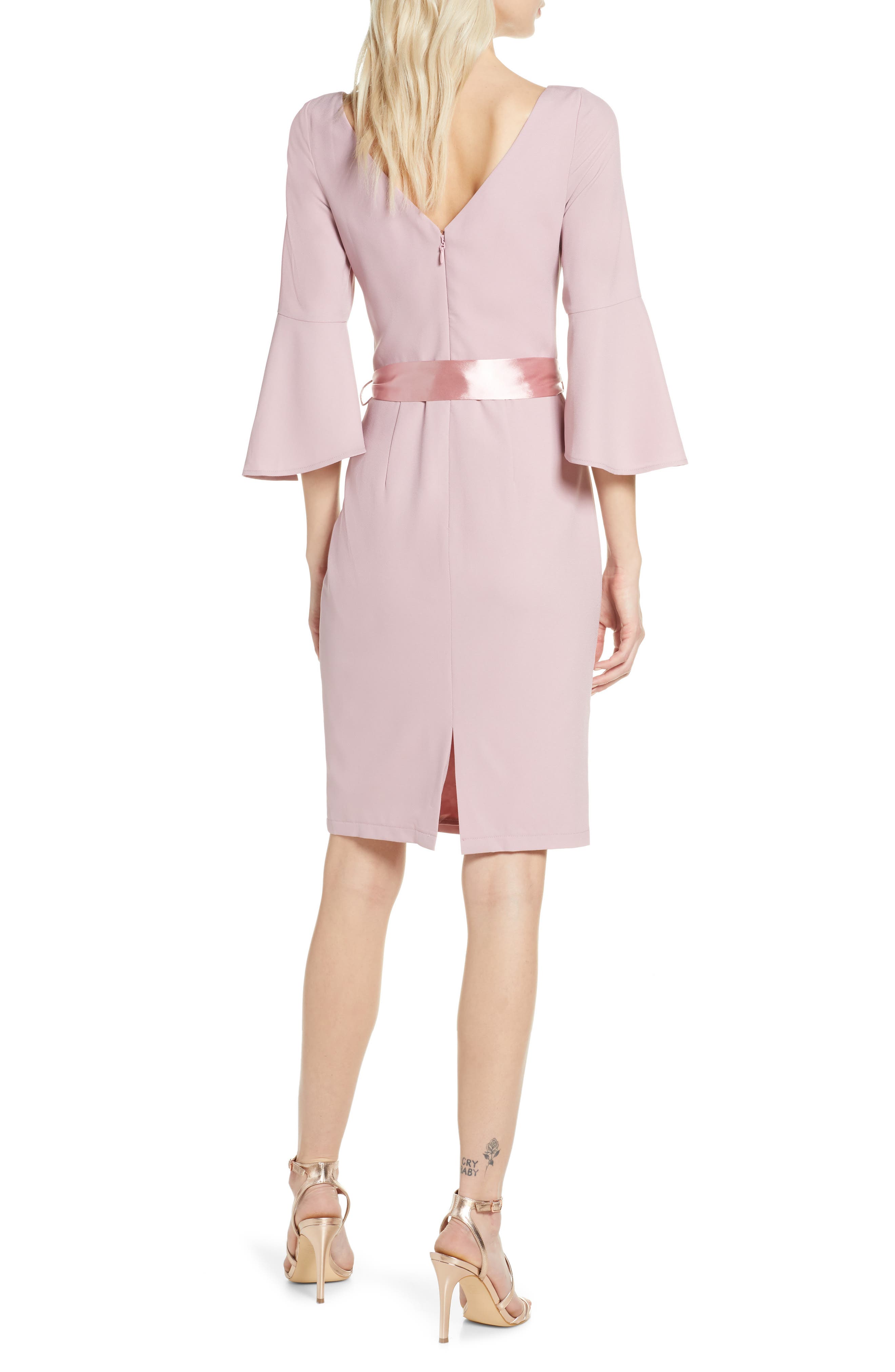 CHI CHI LONDON Yohana Satin Sash Cocktail Dress, Alternate, color, MINK