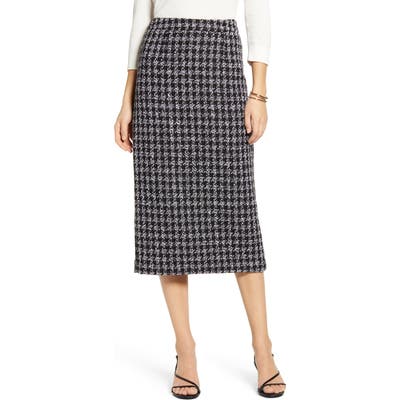 Petite Halogen Houndstooth Check Tweed Pencil Skirt, P - Black