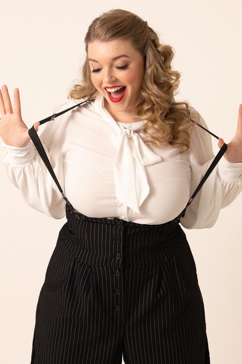 UNIQUE VINTAGE UNIQUE VINTAGE PLUS SIZE LONG SLEEVE NECK TIE GWEN BLOUSE