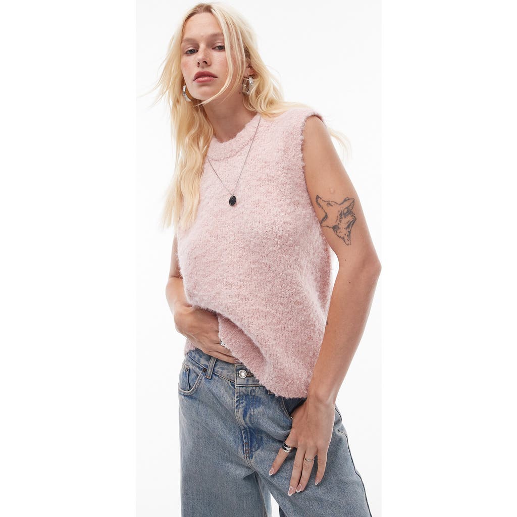 Topshop Bouclé Pullover Vest In Light Pink