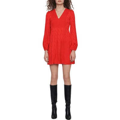 Maje Rimine Jacquard Long Sleeve A-Line Dress, (fits like 6 US) - Red