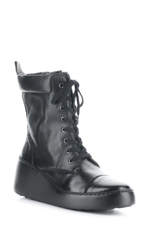 Shop Fly London Daff Wedge Combat Boot In Black Sofia