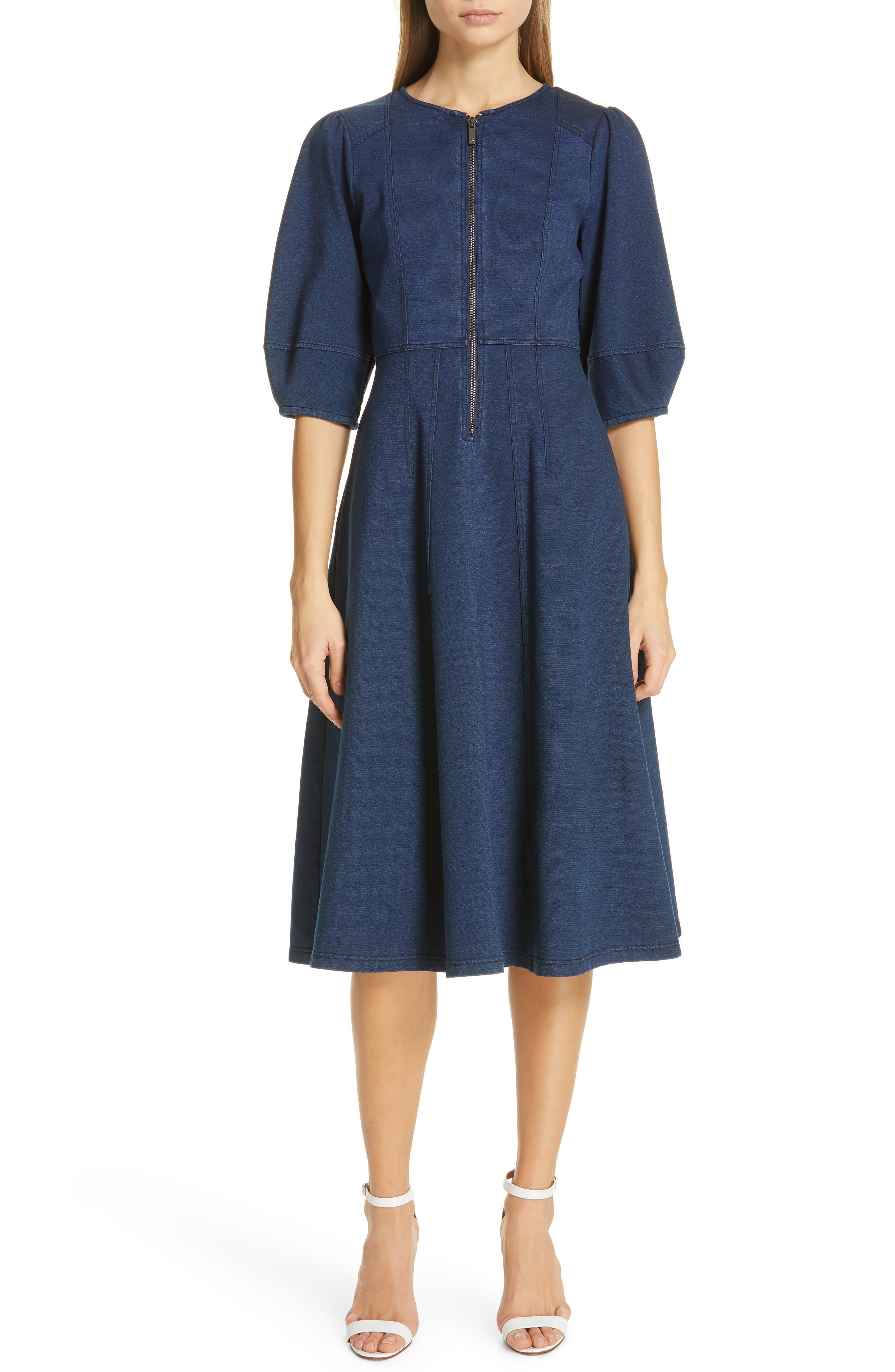 Dvf Thea Balloon Sleeve Zip Front Dress, Blue
