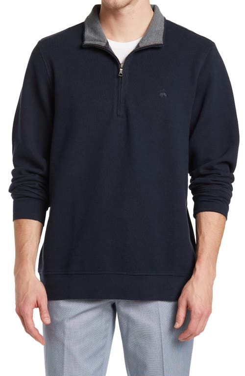 Brooks Brothers Doubleface Pique Knit Half Zip Pullover in Navy