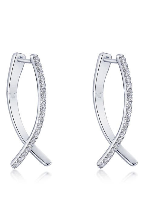 Lafonn Sterling Silver Platinum Plated Josie Lab Grown Sapphire Simulated Diamond Hoop Earrings E0649CSP00