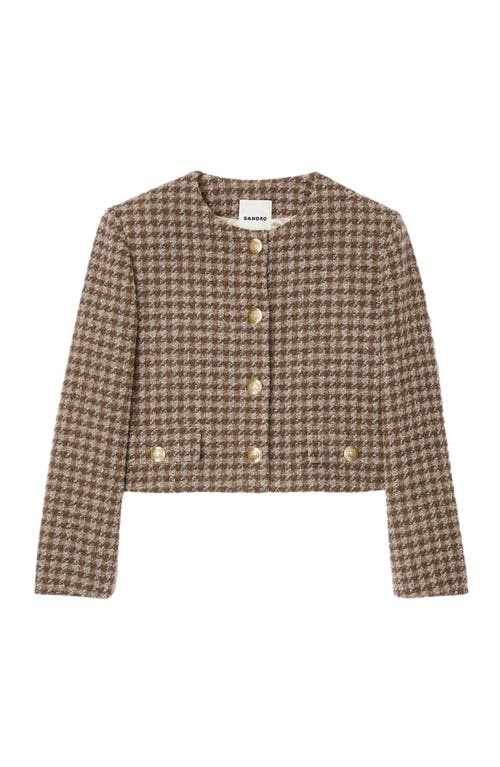 Shop Sandro Short Checked Jacket In Brown