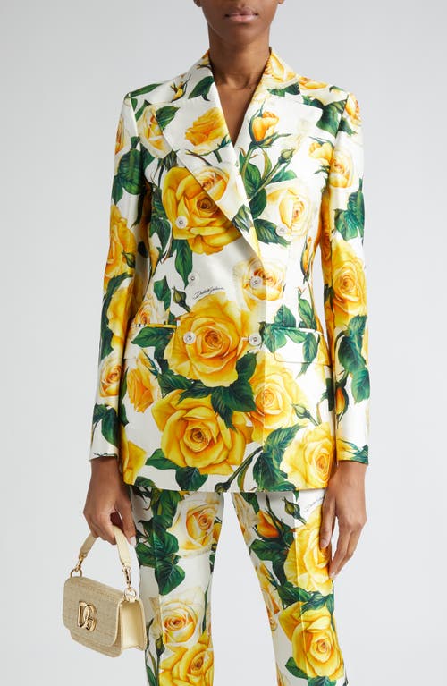 Dolce & Gabbana Rose Print Double Breasted Shantung Blazer Gialle at Nordstrom, Us