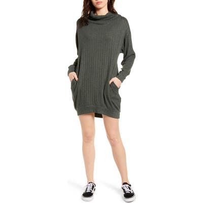 All In Favor Funnel Neck Rib Dress, Green