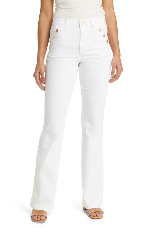 Women's White Flare Jeans with Pull-on Design