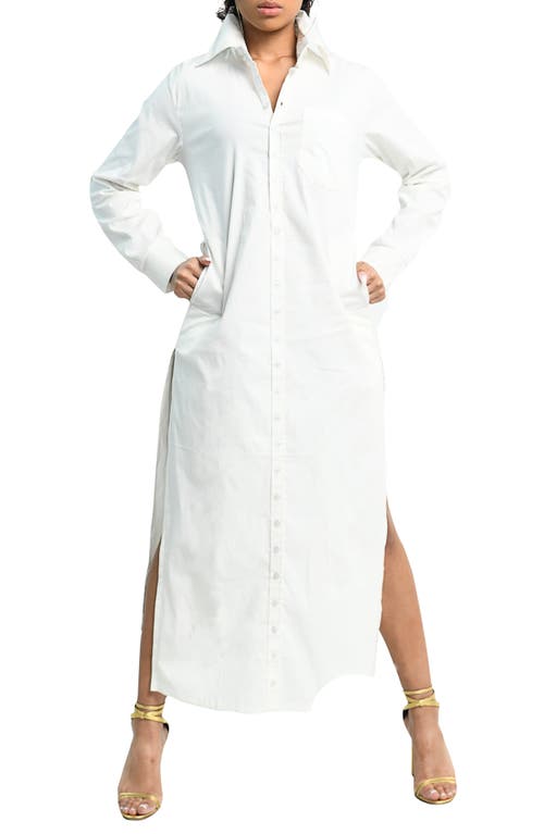 Dai Moda Long Sleeve Stretch Organic Cotton Maxi Shirtdress in White