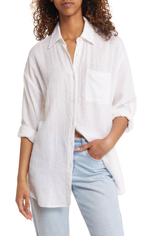 Premium Linen Button-Up Blouse in White