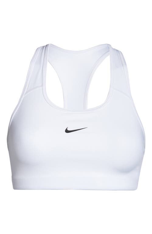 Shop Nike Swoosh Dri-fit Racerback Sports Bra In White/black