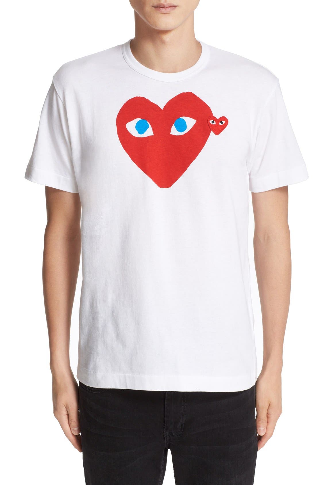 white t shirt with red hearts