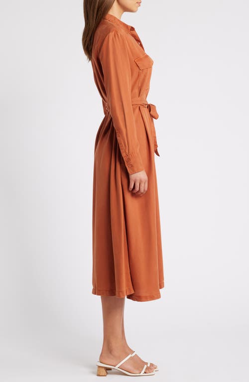 Shop Caslonr Caslon(r) Long Sleeve Midi Shirtdress In Rust Gingersnap