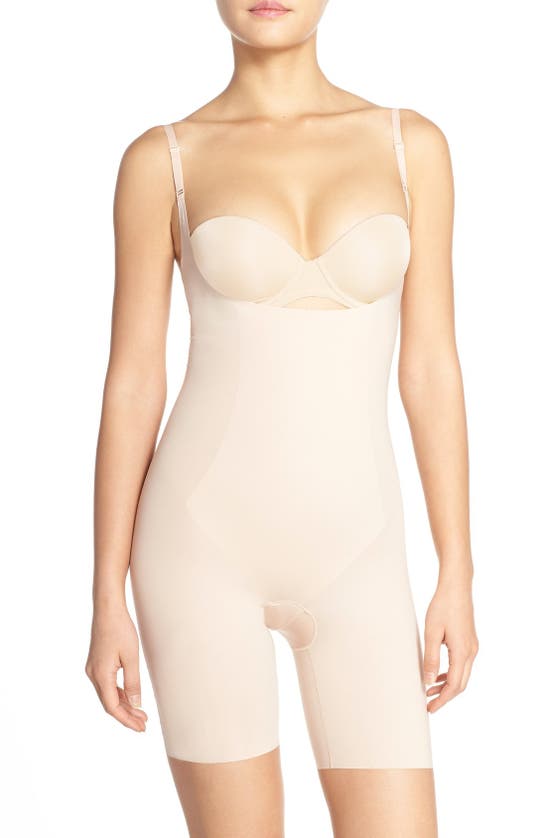 Spanx Thinstincts® Open Bust Mid Thigh Bodysuit In Soft Nude
