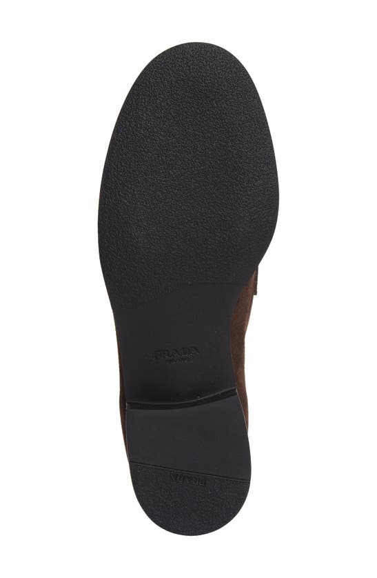 Prada Enamel Triangle-logo Suede Loafers In Moro