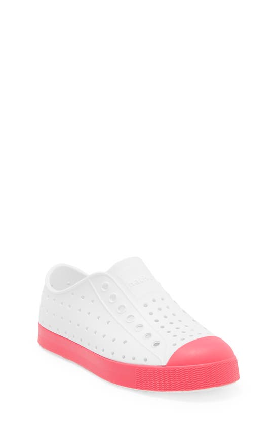 Native Shoes Kids' Jefferson Water Friendly Slip-on Sneaker In Shell White/ Dazzle Pink