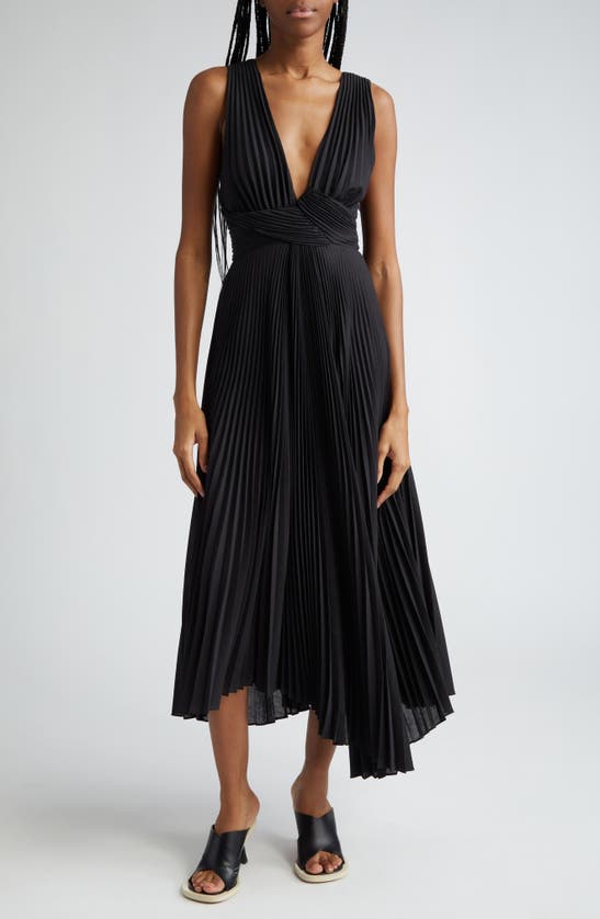 Shop A.l.c Everly Pleated Strappy Back Midi Dress In Black