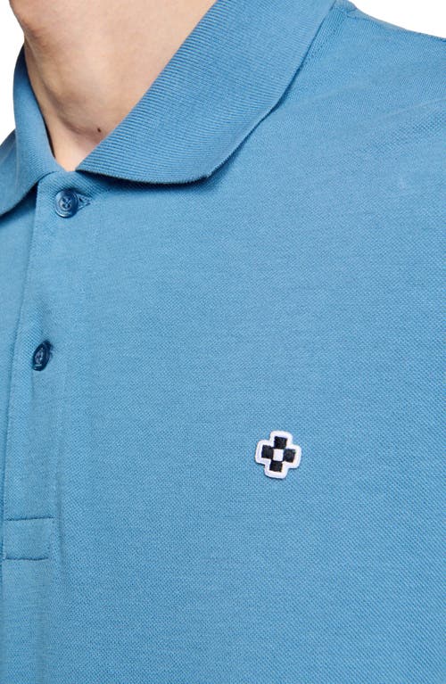 Shop Sandro Polo Shirt With Square Cross Patch In Blue Jean