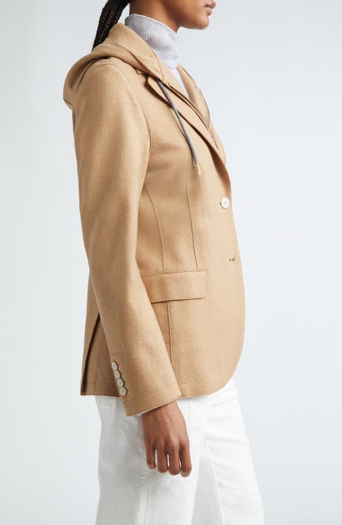 Eleventy Wool Blend Flannel Blazer With Removable Hooded Bib In 04a Dark Camel
