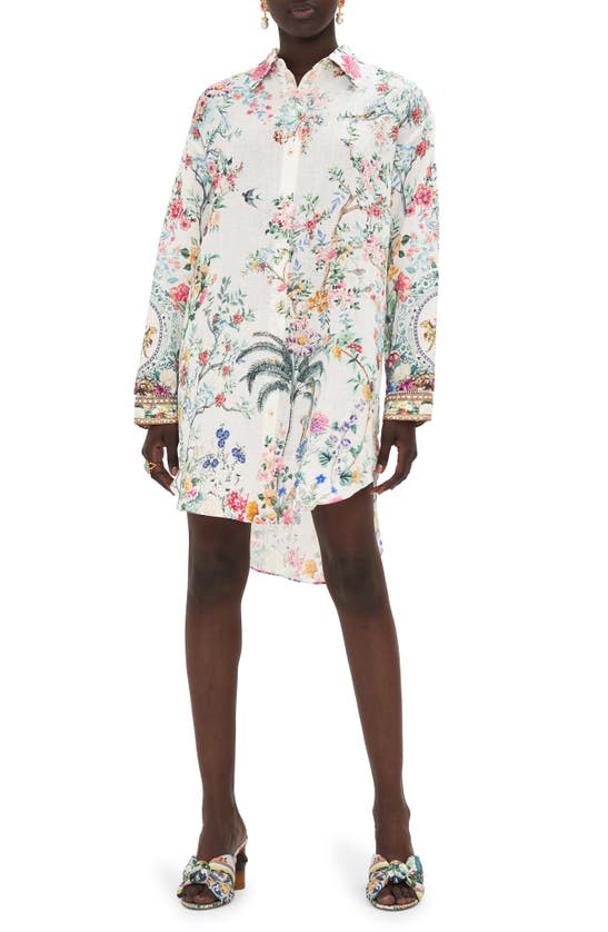 Shop Camilla Plumes & Parterres Print Dual Placket Linen Button-up Shirtdress In Plumes And Parterres