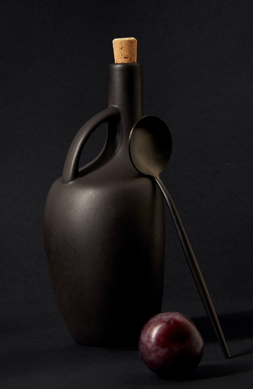 Gharyan Stoneware Olive Oil Bottle Canard In Black