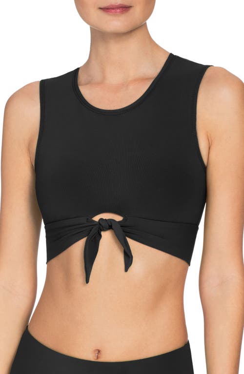 Ava Longline Knot Front Bikini Top in Black