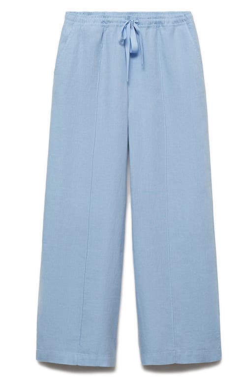 Mango Wideleg Linen Trousers Sky Blue In Sky Blue