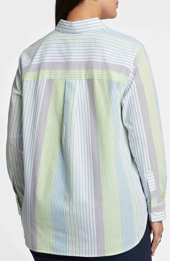 Shop Foxcroft Relaxed Variegated Stripe Seersucker Button-up Shirt In Blue Multi