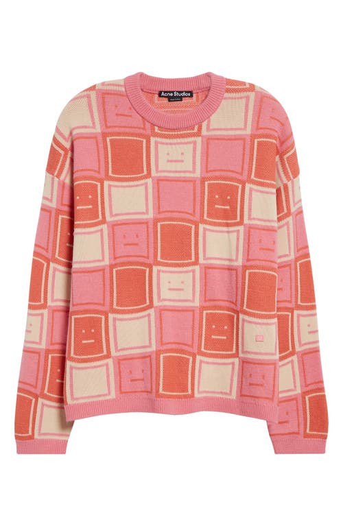 Shop Acne Studios Face Jacquard Wool Blend Sweater In Rusty Orange/tango Pink