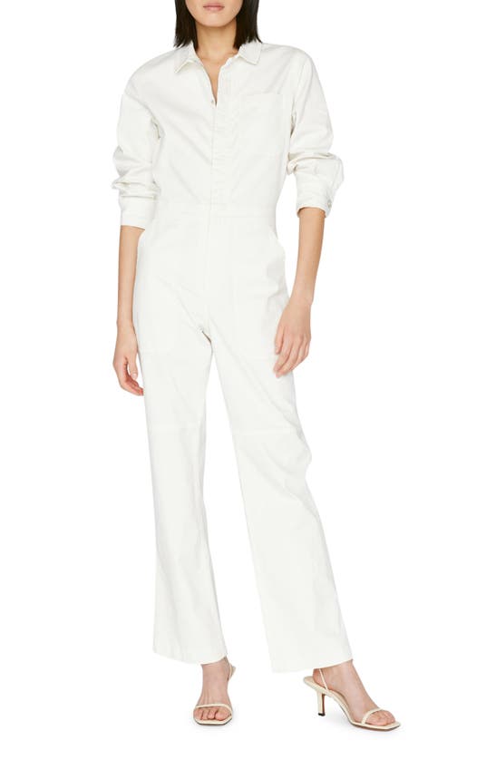 FRAME STRAIGHT LEG STRETCH COTTON UTILITY JUMPSUIT