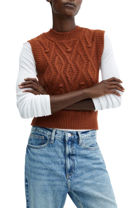 Mango - chunky-knit Vest Burnt Orange - S - Women