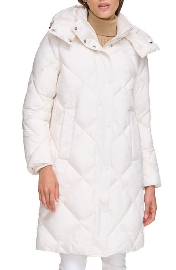 Dkny Women's Diamond Quilted & Hooded Puffer Coat In Pearl