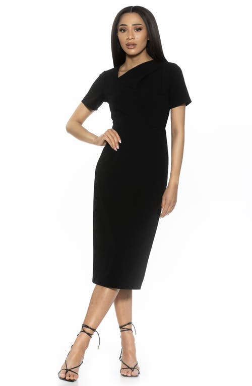 Alexia Admor Angelica Asymmetric Neck Sheath Midi Dress In Black