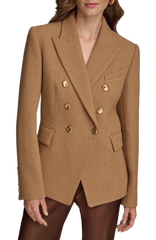 Shop Donna Karan New York Double Breasted Wool Blend Blazer In Camel